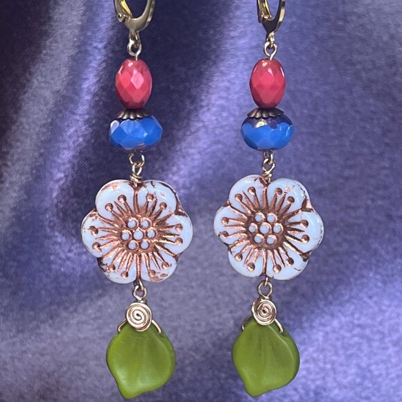 Colorful Long Dangle Nature-Inspired Flower Earrings - Picture 5 of 6